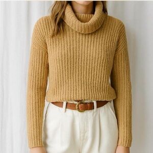 NWT one Grey day khaki camel color ribbed cotton cashmere sweater XS